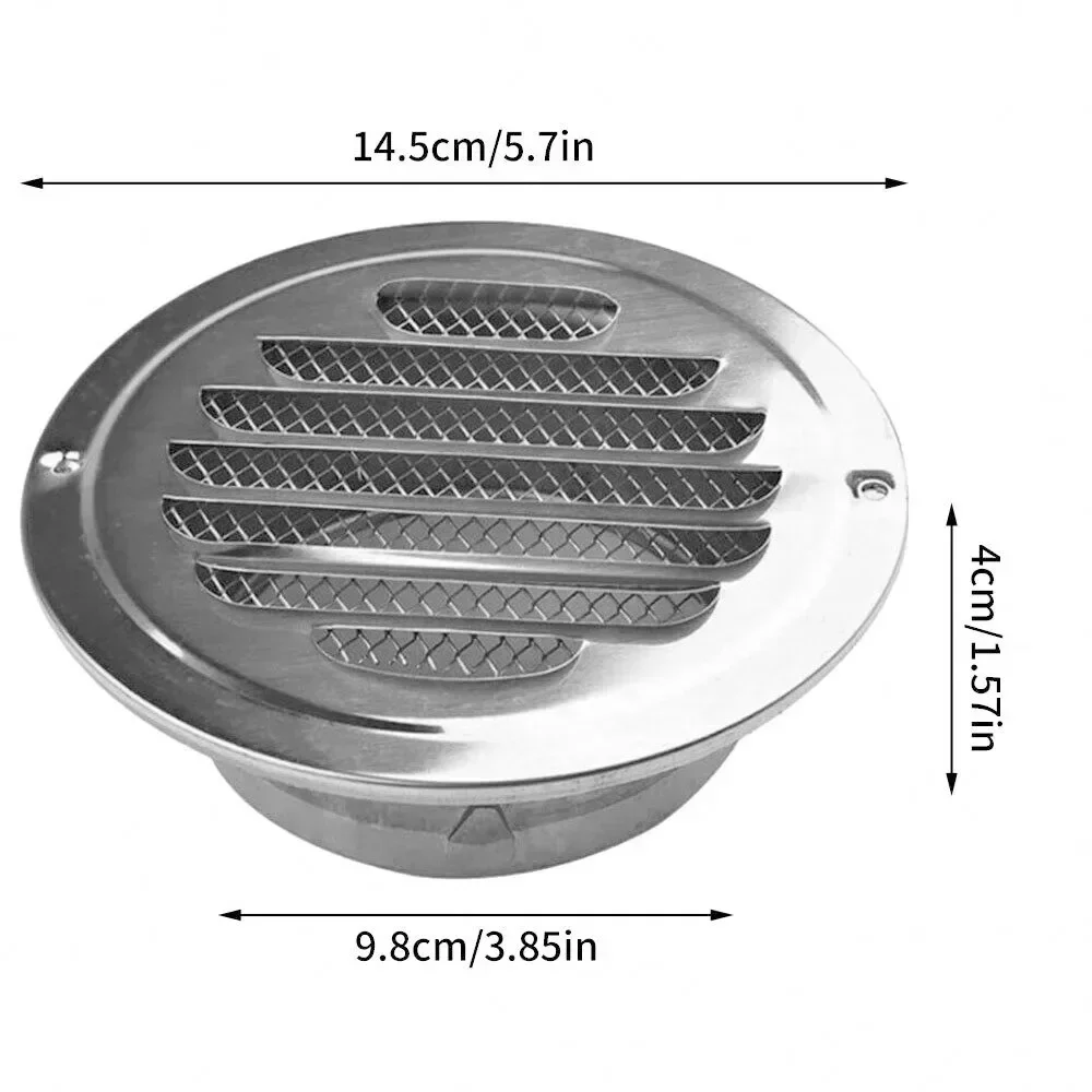 1pc Flat Round Air Vent Stainless Steel Grill Metal Cover Circle Ducting Ventilation ⌀80mm 100mm Outdoor Air Circulation