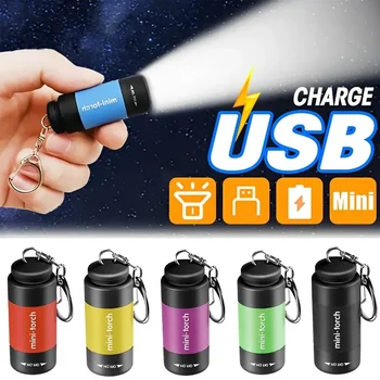 휴대용 LED 미니 토치 라이트, USB 충전식 포켓 키체인 손전등, 방수 야외 하이킹 캠핑 토치 램프 랜턴