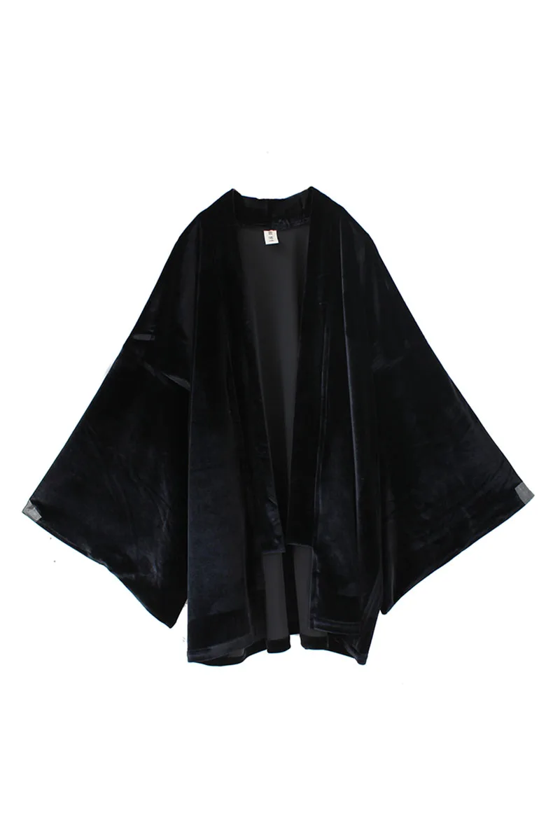 Velvet Retro Improved Chinese Coat Cardigan Bathrobe Black