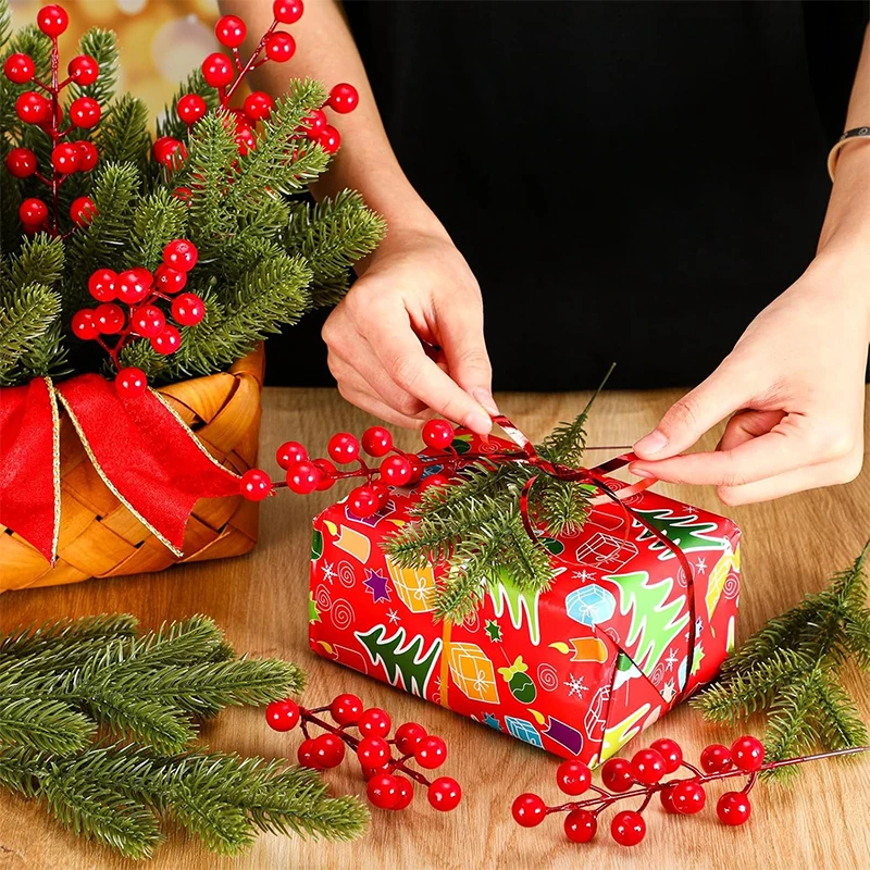 Branches De Baies Rouges Artificielles, 10/2 Pièces, Pics De Noël, Pommes De Pin Artificielles, Tige De Houx, Décorations Artisanales De Noël