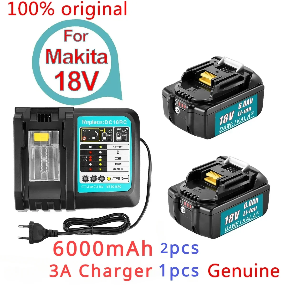 

2024 New Makita 18V rechargeable lithium-ion battery with 6000mAh, LED power display, used for LXT BL1860 BL1850 3A charger