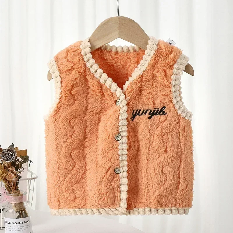 Children's Vest Flannel Thick Cardigan Autumn and Winter Style Home Clothes