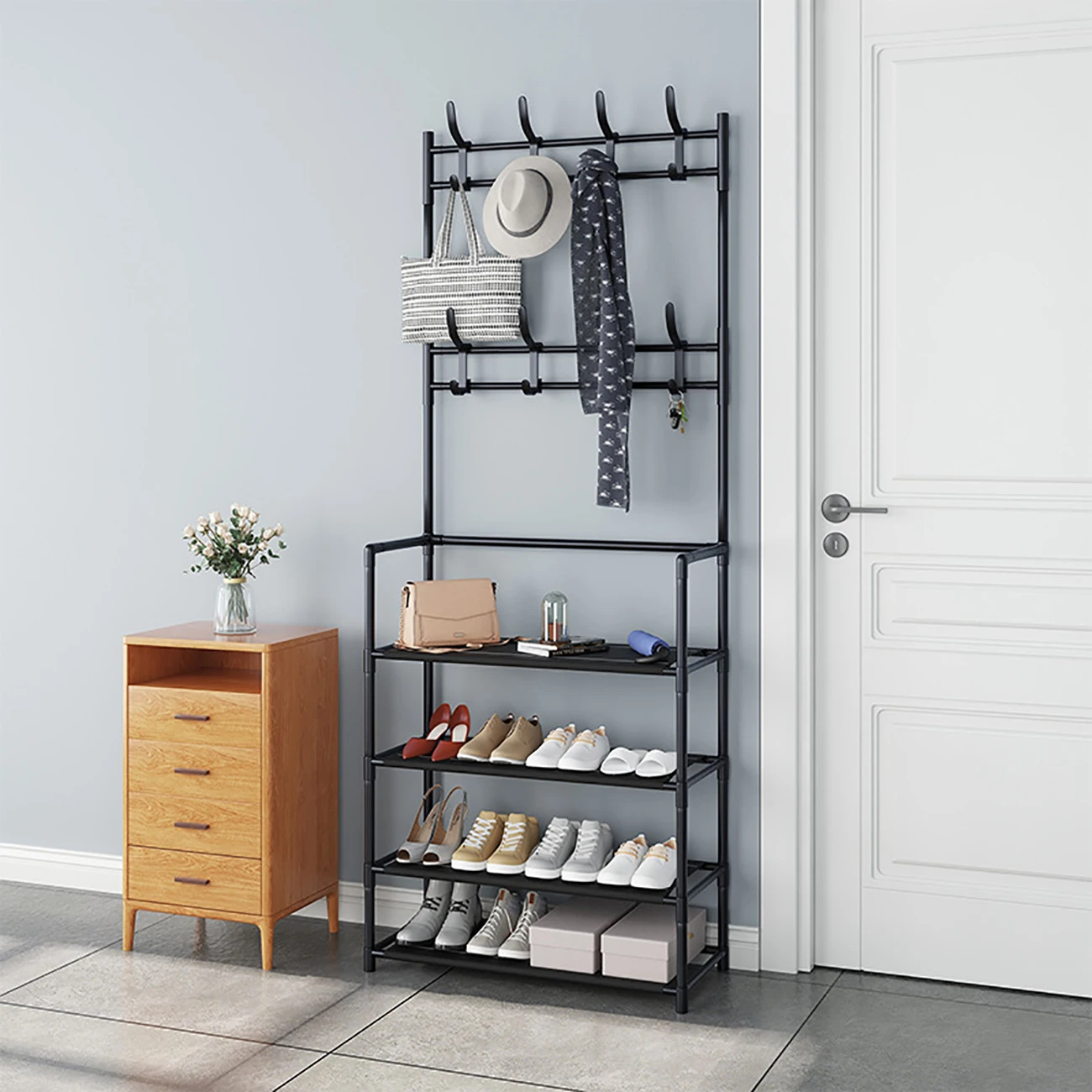 Clothes Rack Coat Rack Clothes Hanger Floor Hanger Storage Wardrobe Clothing Drying Racks Shoe Rack Bathroom Furniture Hangers