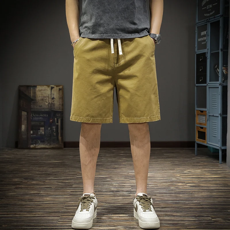 

Summer fashion brand cotton quarter pants men's loose straight leg American color patchwork trend shorts outdoor casual pants