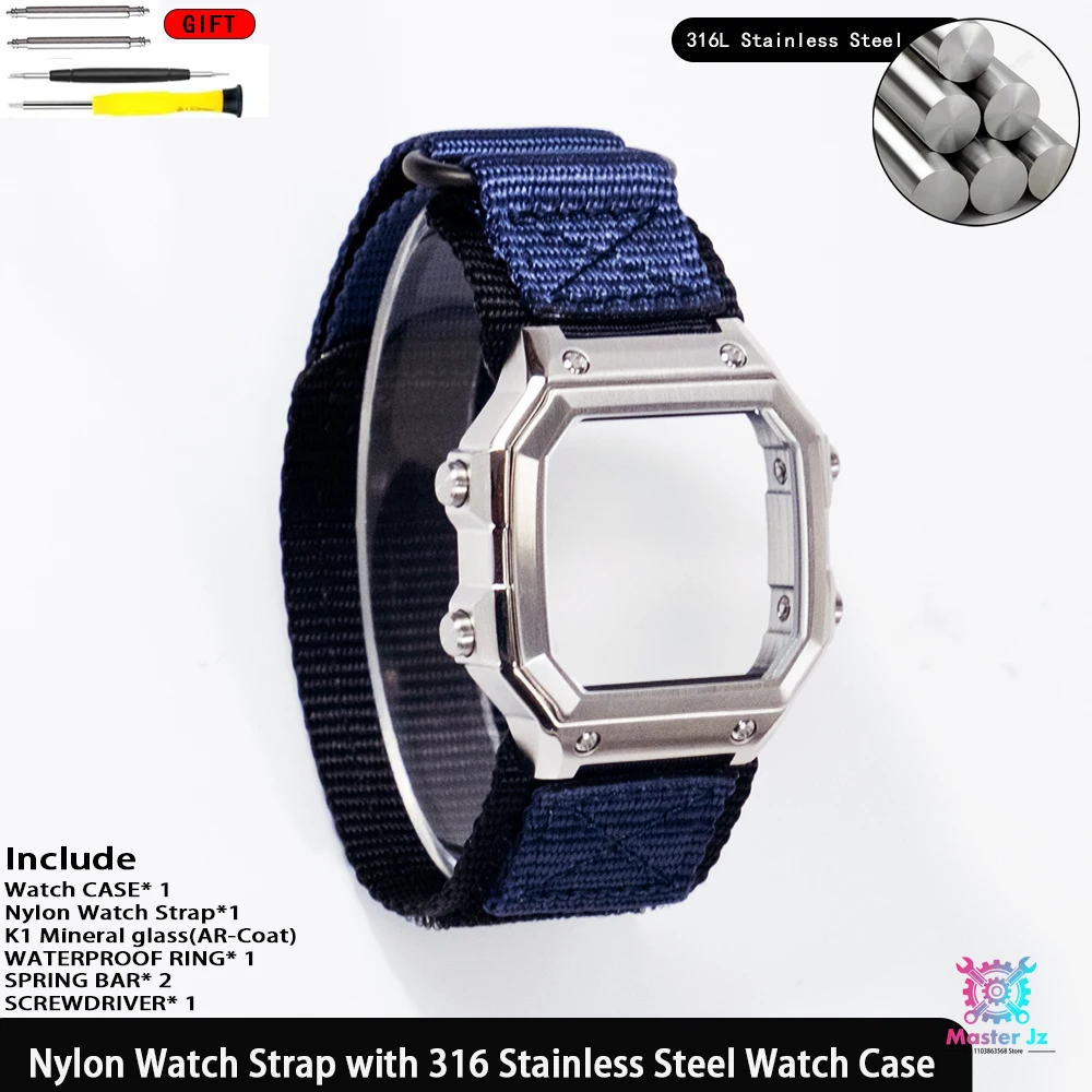 Breathable Sport Nylon Strap with Stainless Steel Waterproof Ring for Square Watch - 18mm Quick Release