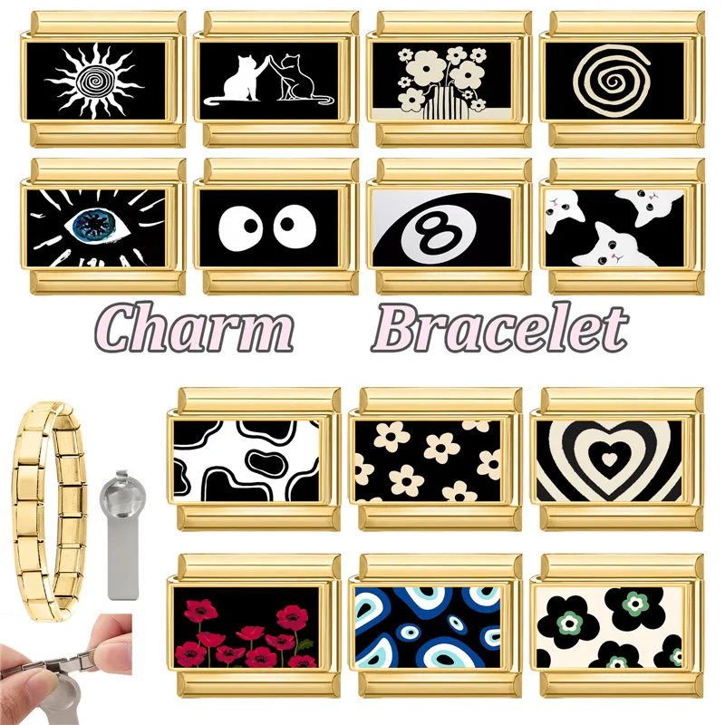 Italian Vintage Golden Charm Stylish Link Stainless Steel Bracelet DIY Making