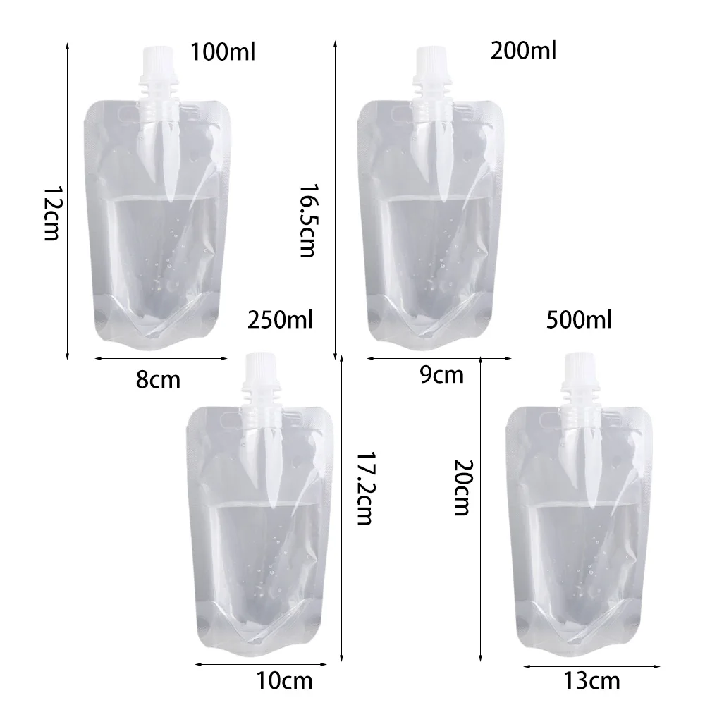 100ml-500ml Travel Drink Spout Pouches Transparent Plastic Bags Sealed Juice Storage Beverage Ice Cold Drink Pouch 10pcs Plastic Food Storage Bags