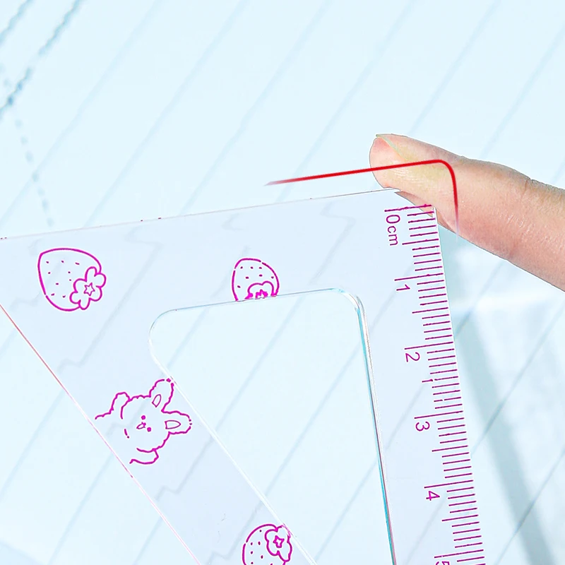 4pcs Transparent Triangle Rulers Set Maths Drawing Metal Ruler Stationery Rulers Mathematical for School