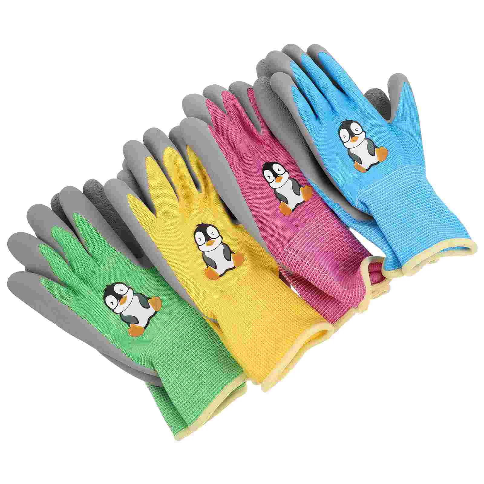 4 Pairs Children's Gloves Work Reusable Gardener Gifts Outdoor Sports Clean for The Protective Emulsion Durable Working