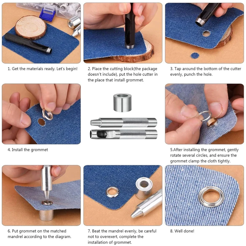 Metal Eyelet Grommet Punch Installer Tool Set 80sets 4mm 5mm 6mm 8mm 10mm 12mm for Belt Clothes Canvas Curtains Shoes Tent eyelet punch tool set,eyelet grommet ring,grommet eyelet kit,grommet punch tool,grommet tool kit,grommet tool,eyelet grommet dies,metal snap button tools