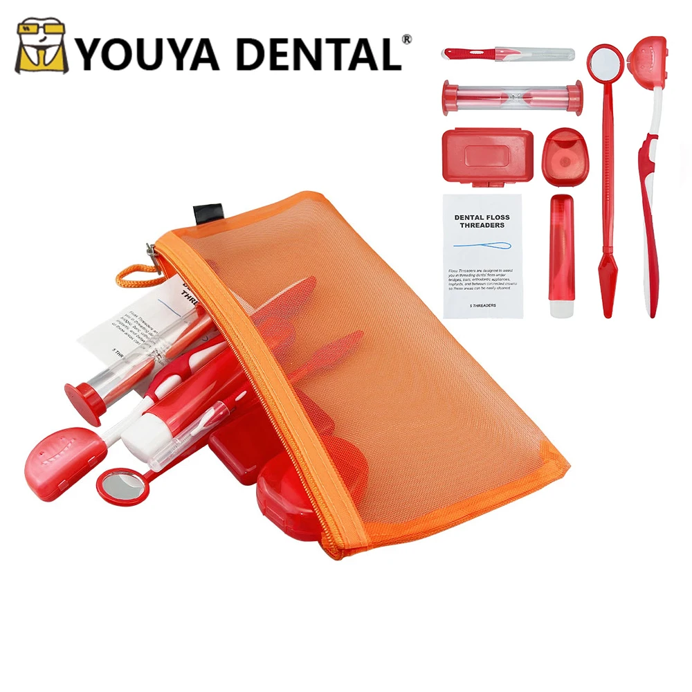 8pcsbagDentalOrthodonticKitsToothbrushDentalFlossMouthMirrorProtectiveWaxOralCare