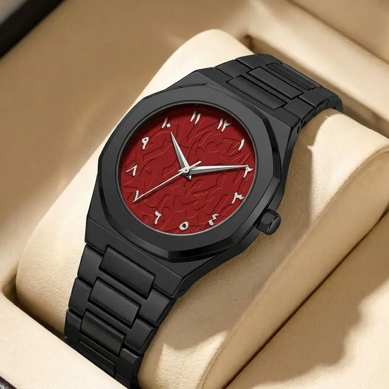 1pc All-Black Metal Chain Watch with Octagonal Bezel, Unique Markings, Simple and Stylish, Unisex, Trendy and Versatile - Image 14