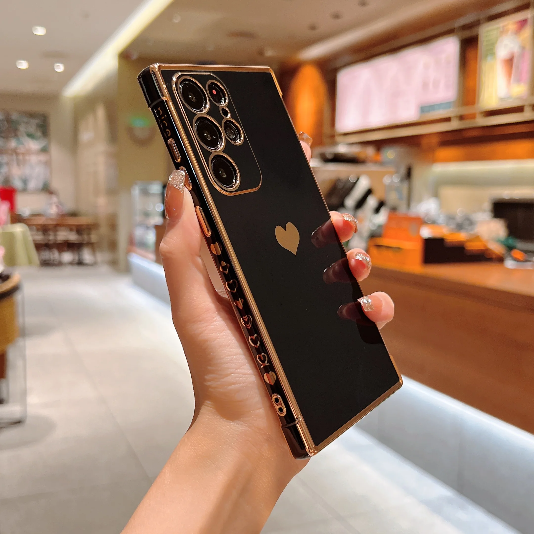 Elctroplatd Lov Hart Phon Cas For Samsung Galaxy S22 S21Ultra A53 A52 A12 A13 S20FE Cut Sid Pattrn Soft TPU_voghion.com