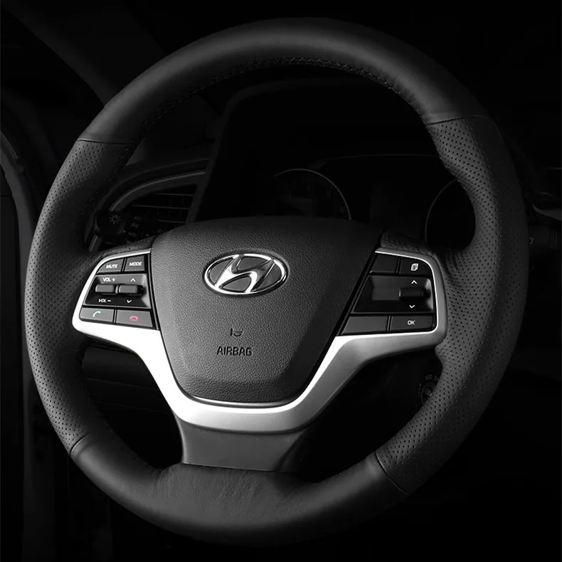 

DIY Hand-Stitched Leather Car Steering Wheel Cover for Hyundai Elantra 2016 2017 2018 2019 2020 Interior Auto Accessories