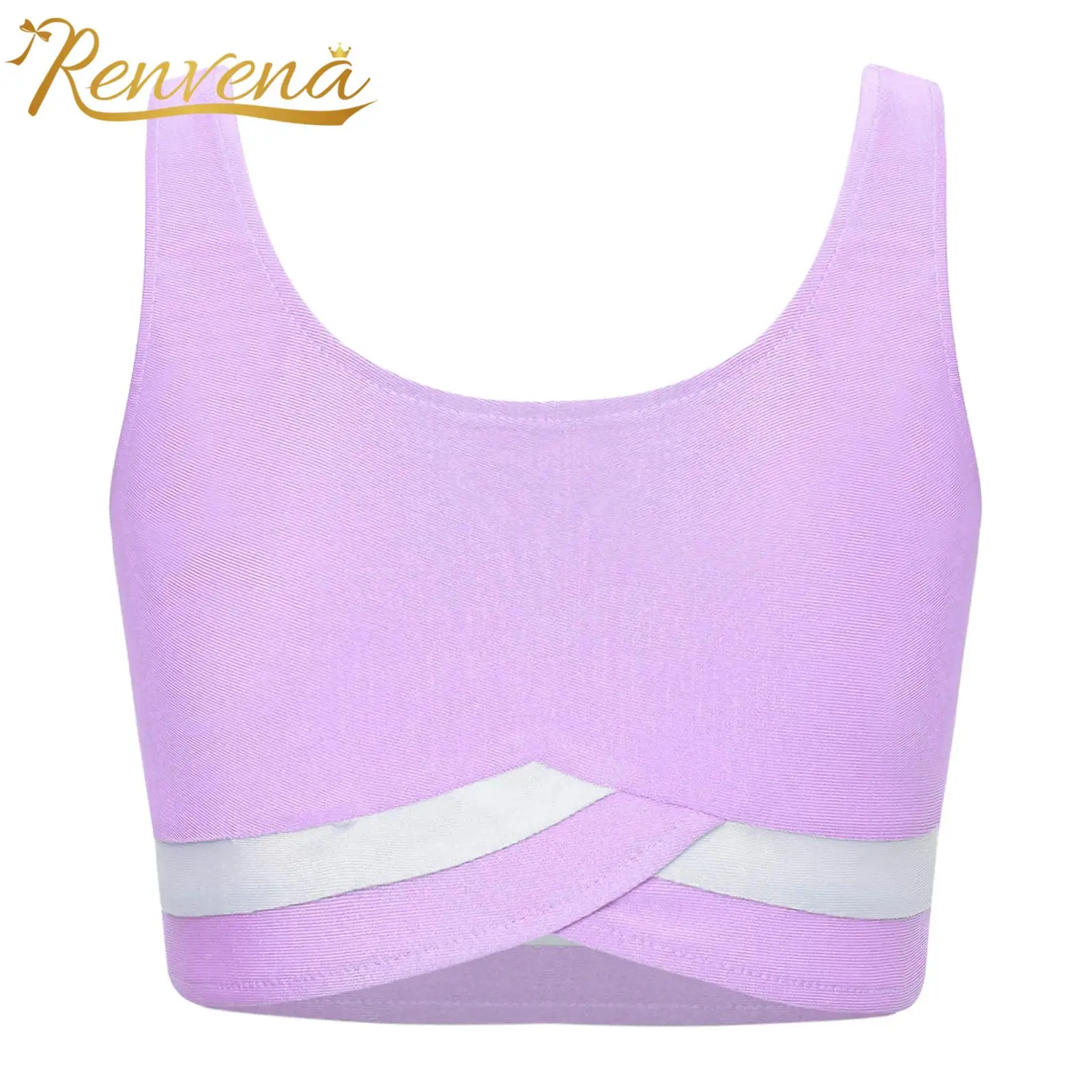 Kids Tops Girls Contrast Color Athletic U Neck Sleeveless Sports Vest Crop Tops Gymnastics Figure Skating Yoga Workout