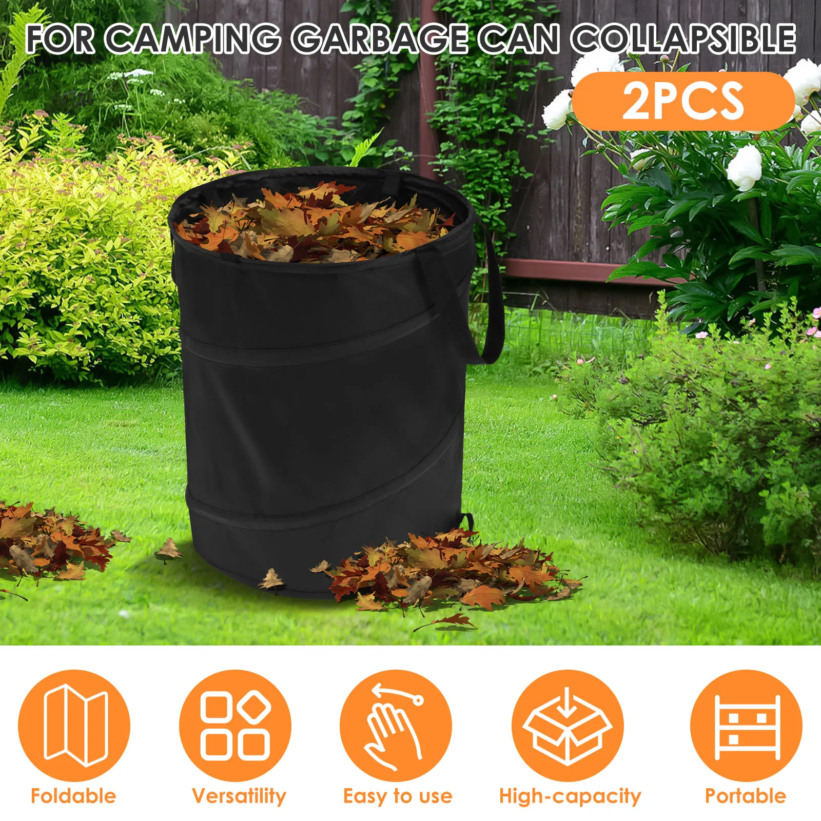 1/2Pcs Garden Waste Bag 37.8L Leaf Waste Bag Large Capacity Collapsible Garden Space Saving Pop Up Trash Can