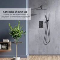 Gunmetal Thermostatic Shower Faucet 8-12 Square Rainfall Head Bathroom Mixer Set Wall Mounted Tap Constant 38°C Control Support 2