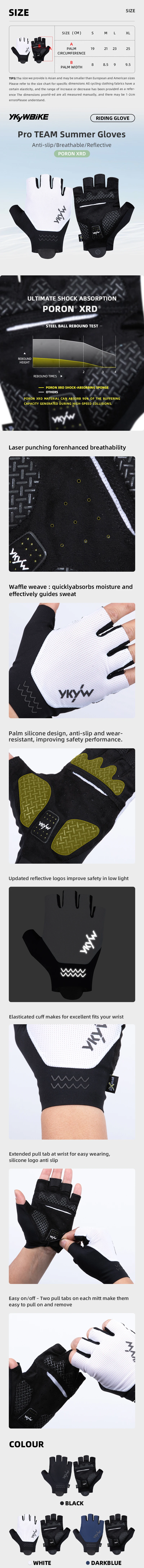 YKYWBIKE 2026 Unisex-Fahrradhandschuhe Halbfinger PORON XRD Unisex Sommer stoßdämpfende Fahrradhandschuhe Rennrad Outdoor-Handschuhe – Detail 1