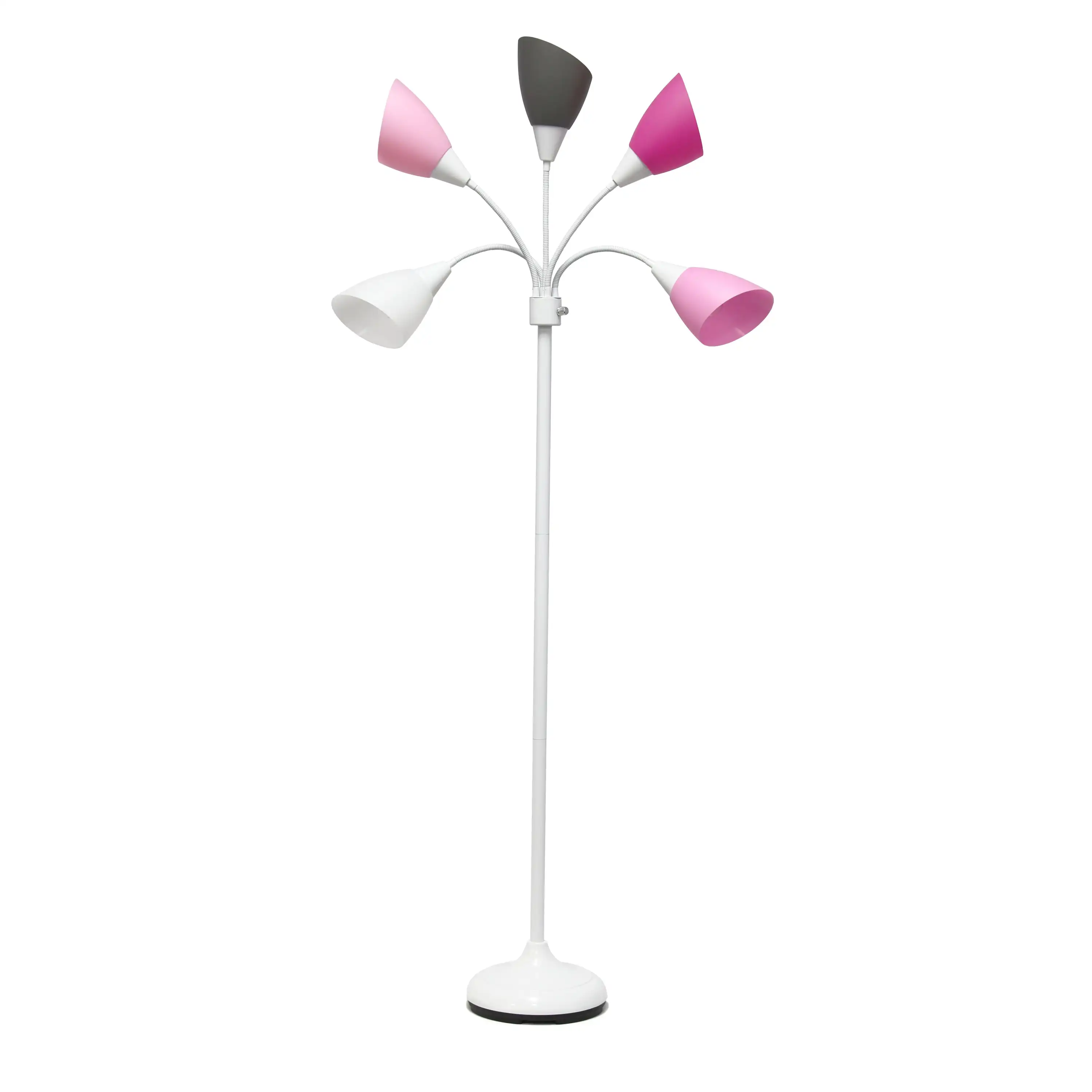 

Floor LampSimple Designs 67" Contemporary Multi Head Medusa 5 Light Adjustable Gooseneck White Floor Lamp with Pink, White, Gray