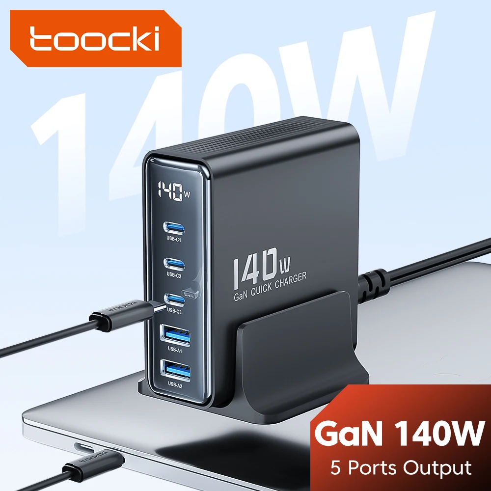 

Toocki 140W GaN Charger 5 Ports USB Type C PD3.1 QC4.0 Fast Charge For Macbook Tablet Phone Charger for iPhone 14 13 Xiaomi iPad