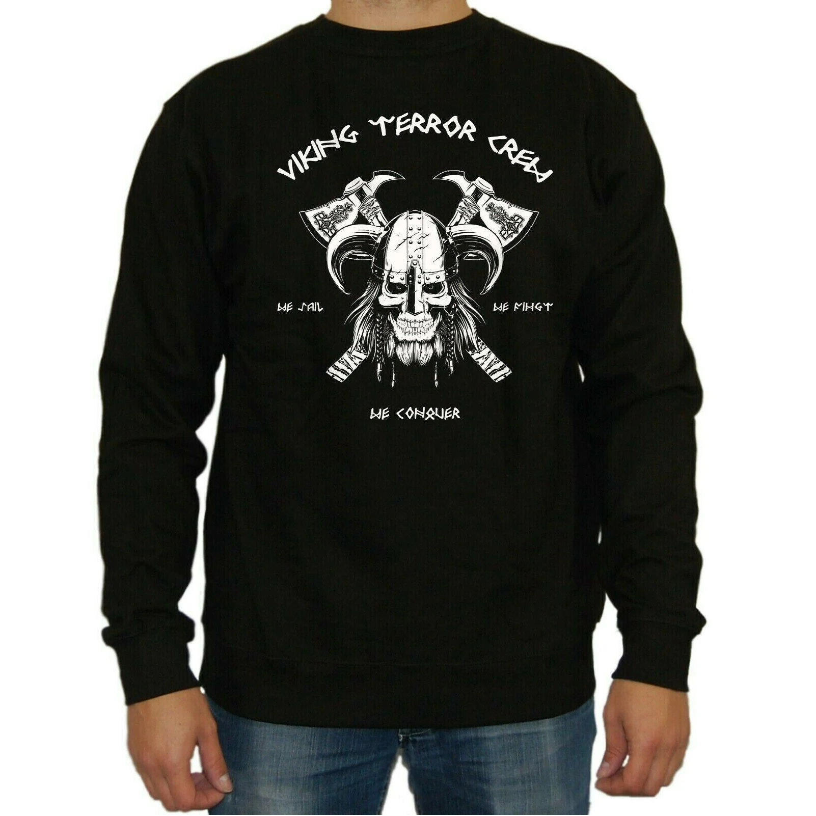 

We Sail We Fight We Contuer. Viking'er Terror Crew Valhalla Sweatshirts 100% Cotton Comfortable Casual Mens Fashion Streetwear