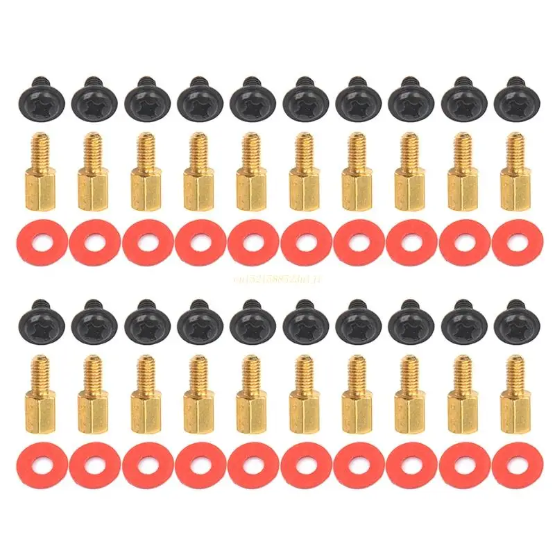 Motherboard Riser Screws Computer Red Washers 6.5mm 6-32-M3 Brass Standoff 20pcs notebook repair screws