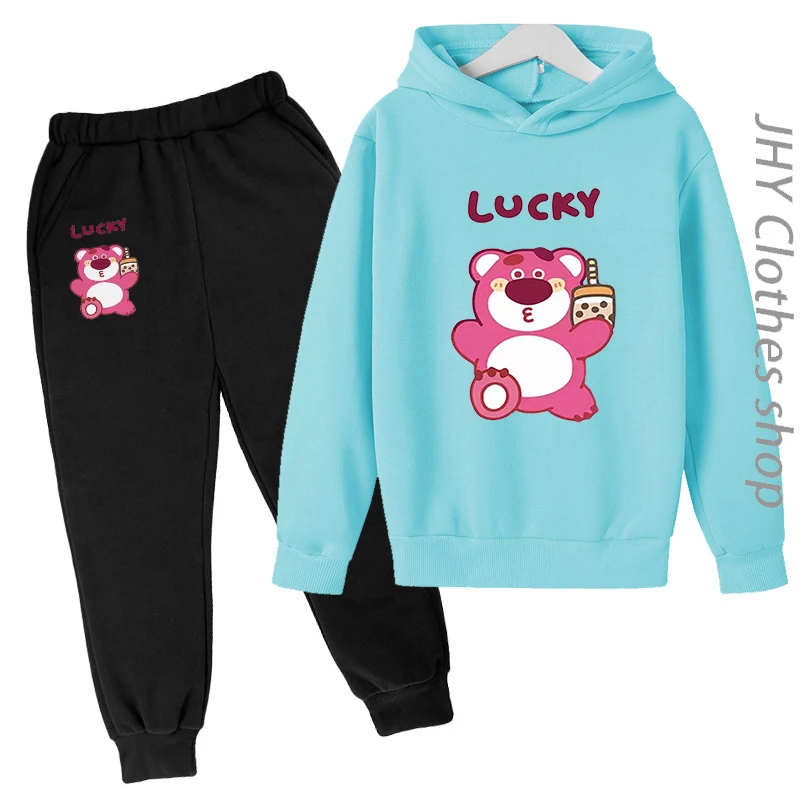 

Boys Girls 3-12Y Birthday Gift Strawberry Bear Coat HoodieKids Top+Pants Beauty Casual Sports Pullover Fashion Cute Jogging Set