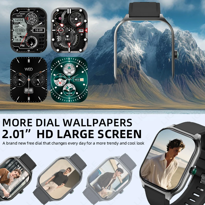 LIGE Smart Watch Men Women 2.01''inch Outdoor Sport Waterproof Bluetooth Call Sports Fitness Smart Watches Ladies Smartwatch New