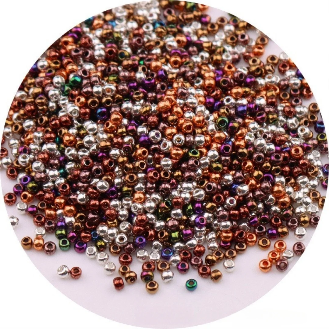 1000pcs 2mm 금속 색상 유리 Seedbeads DIY 매력 공예 보석 만들기위한 유니폼 청동 도금 라운드 스페이서 유리 구슬