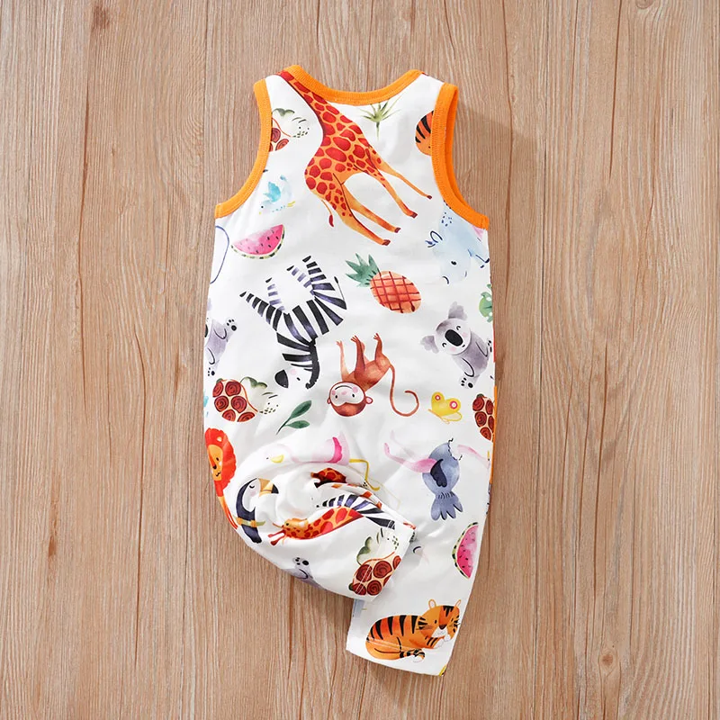 Summer Newborn Boys And Girls Cute Cartoon Animal Print Comfortable Casual Sleeveless Baby Bodysuit 2