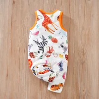 Summer Newborn Boys And Girls Cute Cartoon Animal Print Comfortable Casual Sleeveless Baby Bodysuit 2