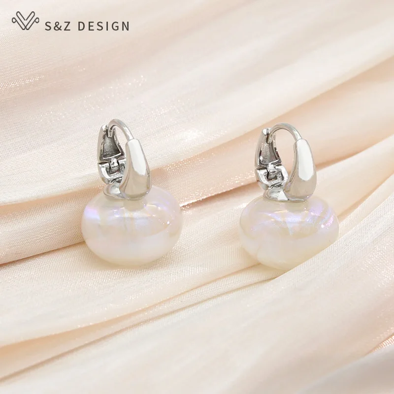 S&Z DESIGN New Fashion Round Colorful Dangle Earrings For Women Girl Luxury Wedding Party Jewelry 585 Rose Gold Color Eardrop