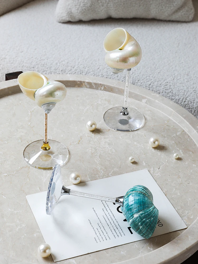 Ahunderjiaz-Natural Conch Shell Goblet Glass, Champagne Wine Glass, Kitchen Drinkware Set, Home Decoration Ornaments, Light Luxu 4