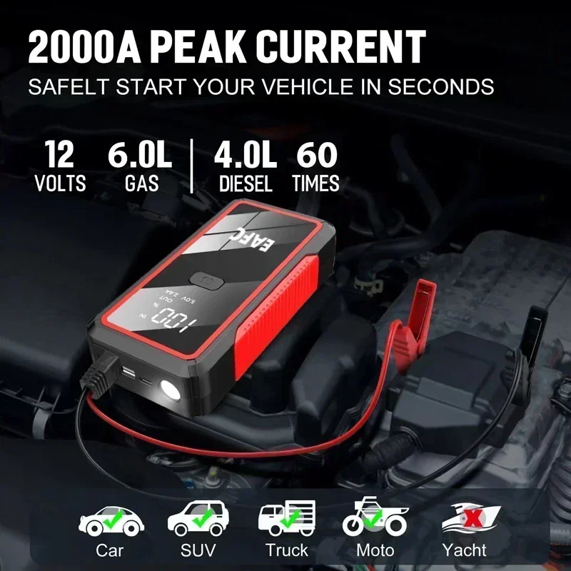 Power Bank 2000A/1200A/600A 12V Car Battery Jump Starter 2