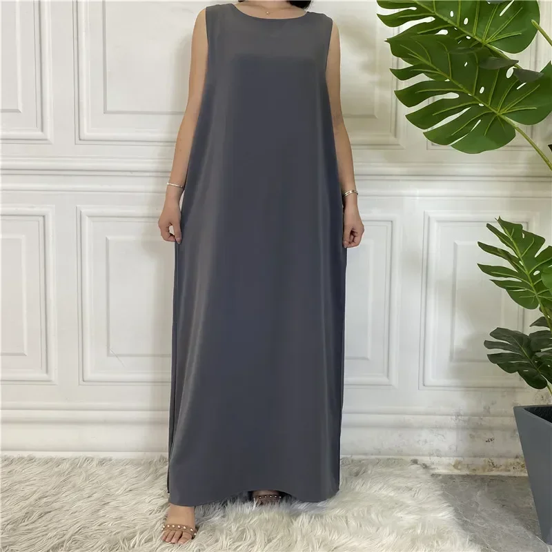 Under Abaya Slip Dress Dubai All-match Casual Muslim Wear Sleeveless Inner Dresses for Women Modest Kaftan Robe Islamic Clothing