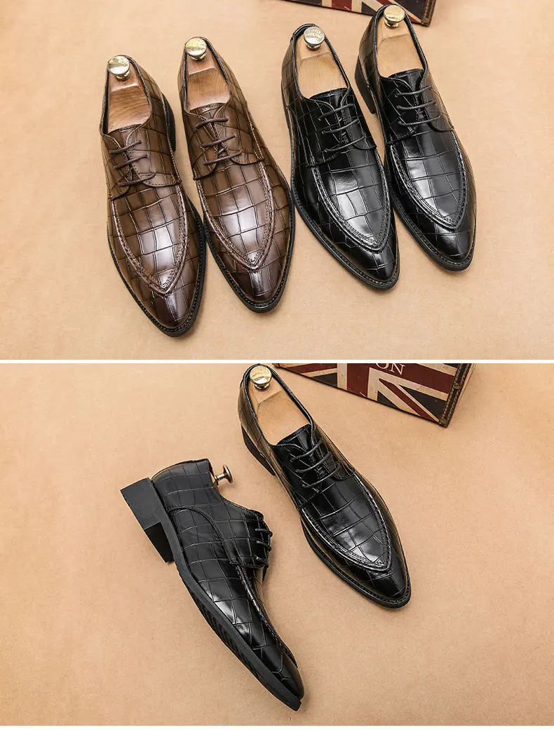 Men Derby Shoes Split Leather 38-46 Big Size Fashion Black Lace-up Oxford Flats Classic Business Formal Casual Loafers