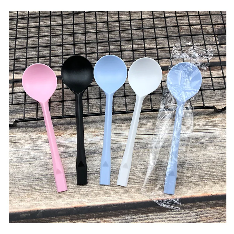 Dessert Disposable Spoons Individually Packed Fruit Fishing Plastic Spoon Long Handle Takeaway Spoon S1193 disposable dessert spoons