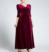 Women Clothing Plus Size Long Dress Velvet Autumn V-Neck  Evening Bridesmaid Party Prom Abayas Muslim kaftan African Maxi Dress - Image 2