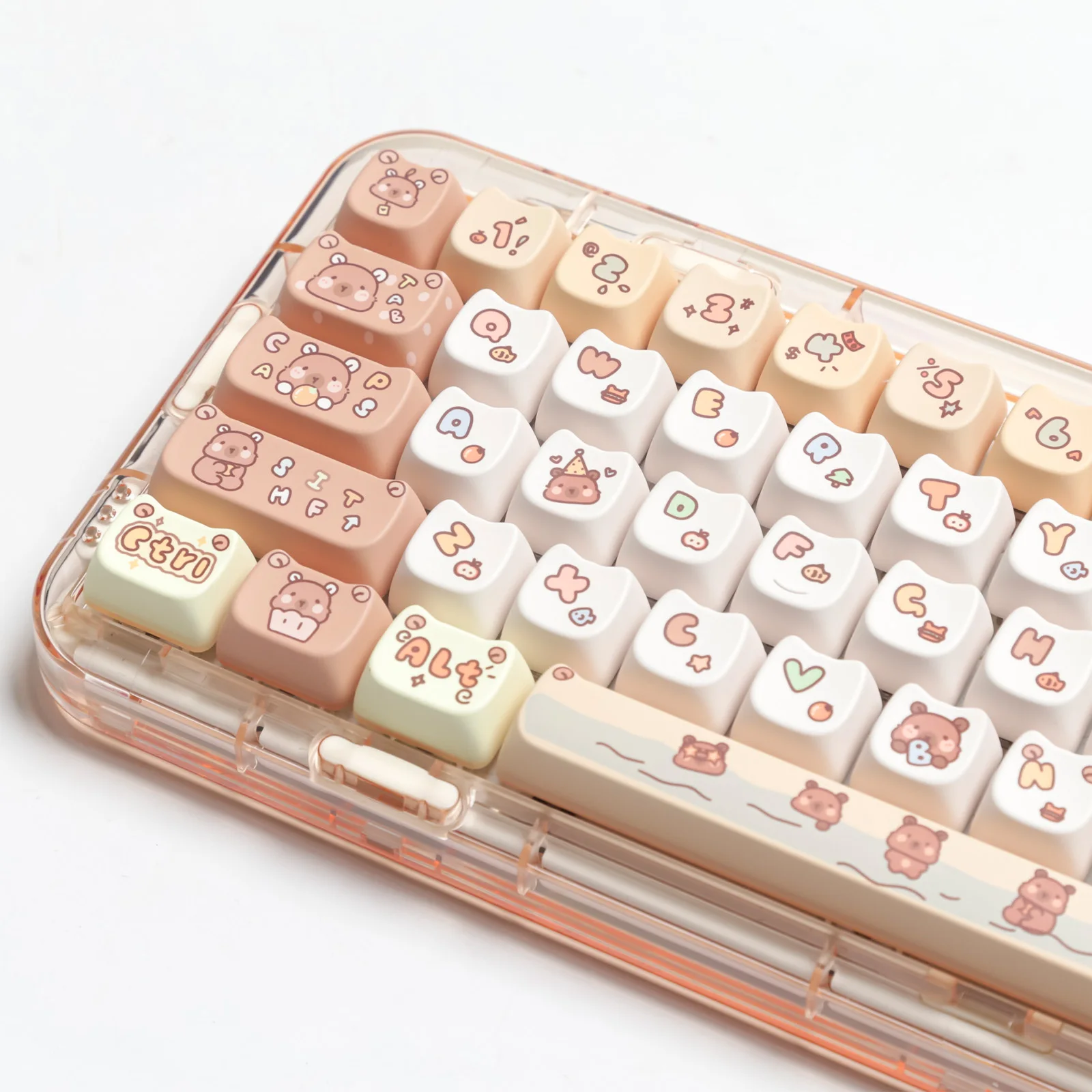 

Cute Capybara Theme Keycaps Set, MAO Profile, PBT Sublimation, Compatible for ANSI Layout 60/65/75/80/90/100 Keyboard