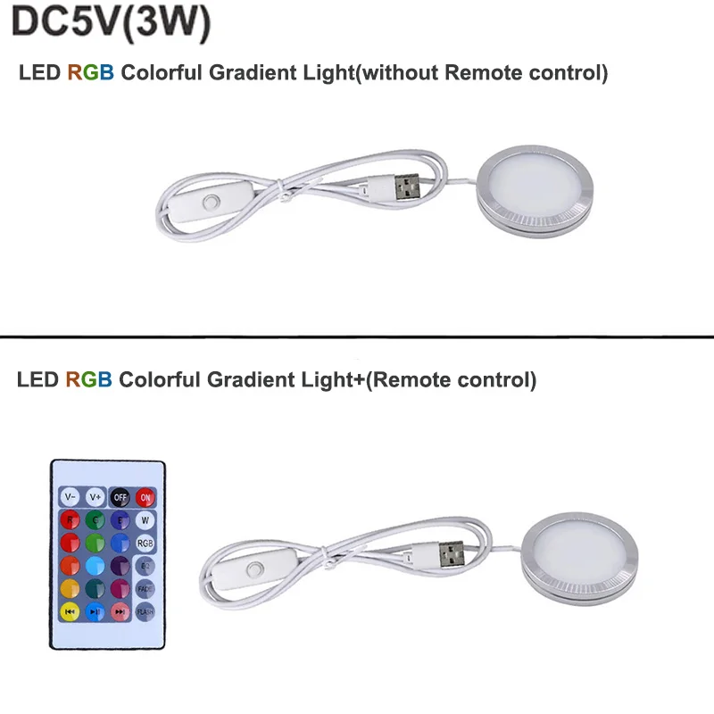 LED Cabinet Lights USB 5V 3W RGB Spotlight Surface Installation 5v Controller LED Simple Ceiling Light Wine Cabinet Light Ultra Thin 8mm Downlight
