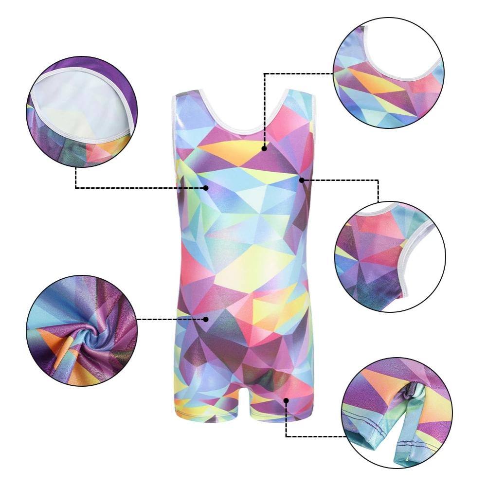 Kids Leotards for Girls Gymnastics Dance Embroidery Glitter Tumbling Shorts Bottoms 5-12Y