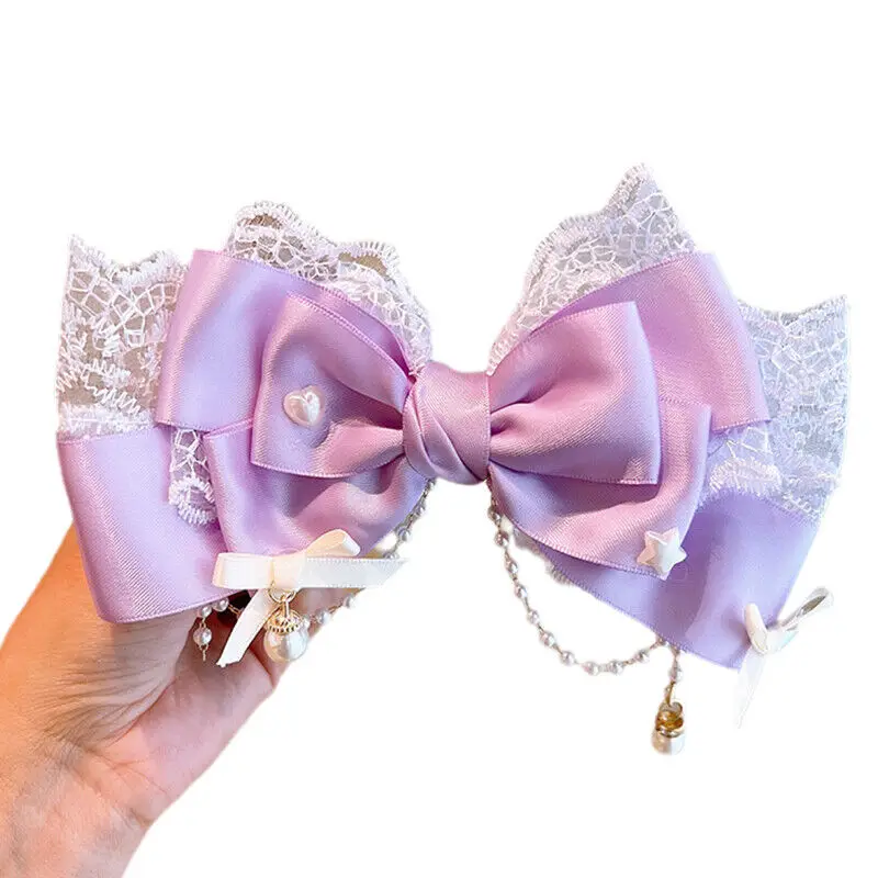 Lolita Bow Lace Hair Clip Headpiece Cosplay Headwear Women Hair Accessories Lolita Handmade Lace Pearl Band Headband Bow hair accessory hair clip hair headdress bridal headwear