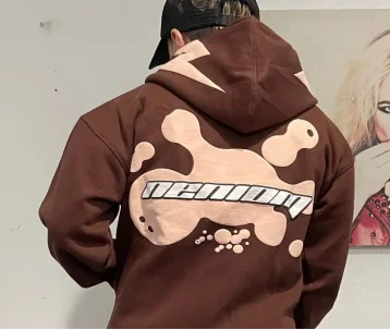 

Trendy and Cool Campus Vibe Style Hoodies Men Outer Wear Spring Autumn Cartoon Print Burgundy Couple Wear Sweatshirt Jacket Ins