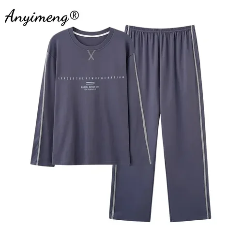L-4XL 남성 가을 겨울 잠옷 세트 코튼 캐주얼 잠옷 남성 전체 길이 Pijamas 우아한 남성 잠옷 잠옷 4