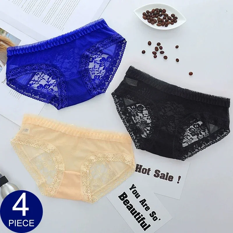 

4 Pcs Flower Lace Sweet Women Panties Sexy Women's Briefs Female Underwear Lady Lingerie Panty Underpants Comfortable Intimate