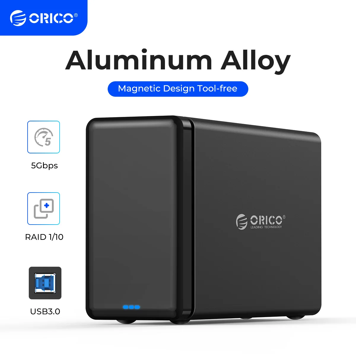 NAS Enclosure ORICO HDD Case Storage 2 Bay Hard Drive Docking Station SATA to USB3.0 16TB Tool Free Support Raid