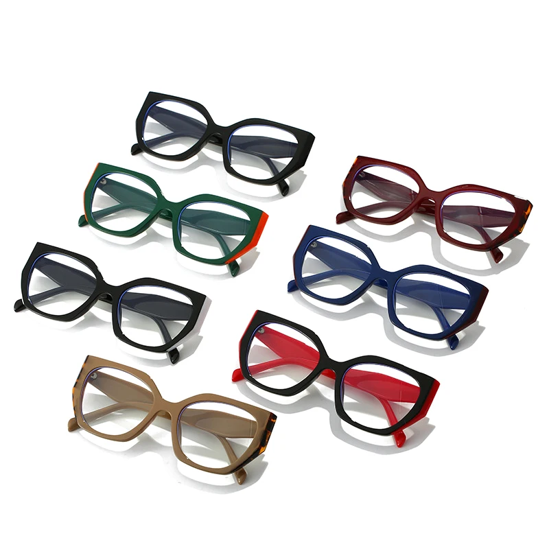Women Glasses Vintage Polygon Cat Eye Fashion Clear Anti-Blu-Ray Lens Optical Double Color Frame Anti Blue Light Anti Radiation Eyewear Frames