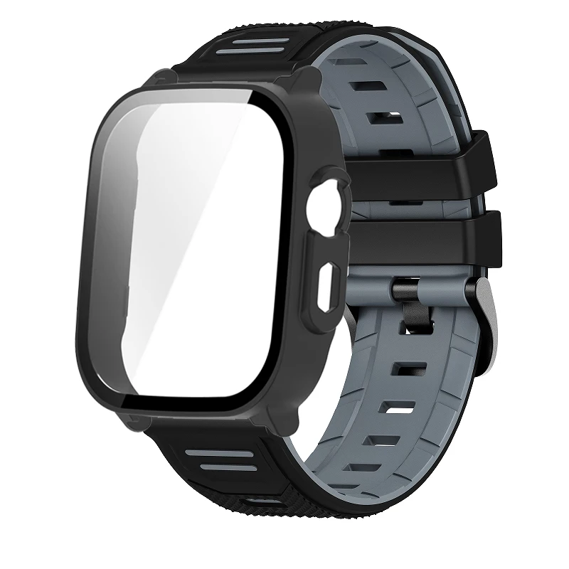 Breathable Silicone Strap with PC Glass Case – 2-in-1 Bracelet and Screen Protector