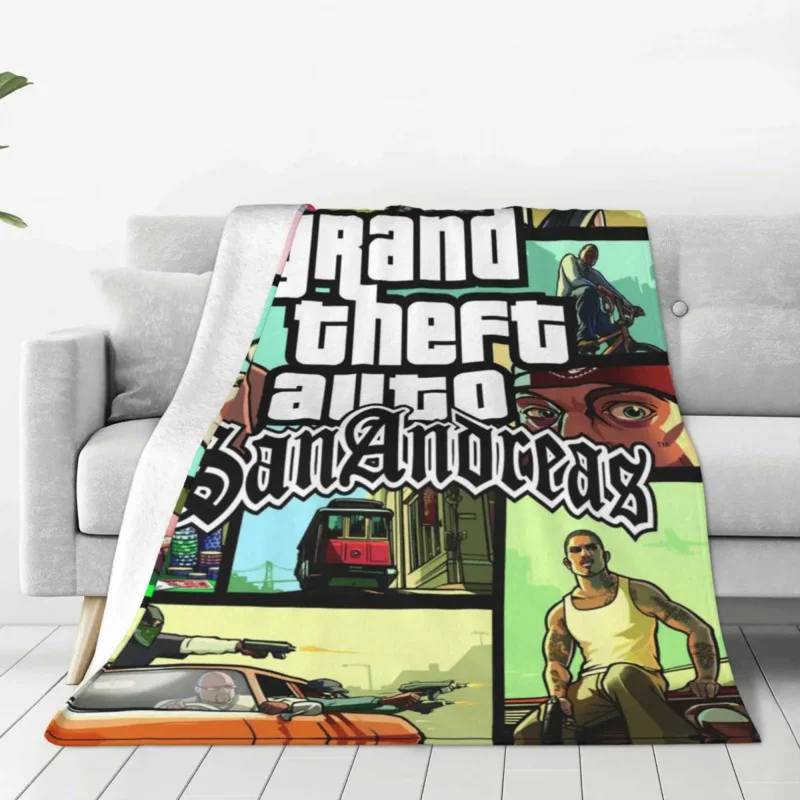 

Sofa Fleece Grand Theft Auto San Andreas Throw Blanket Warm Flannel GTA Video Game Blankets for Bedroom Car Sofa Bedspreads
