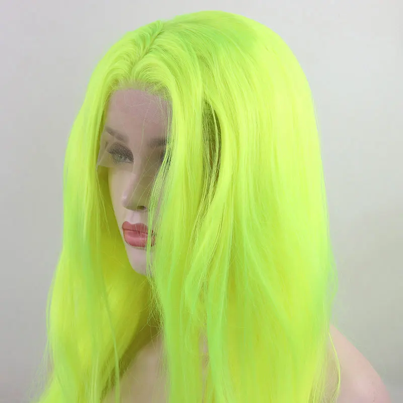 

Нежные зеленые натуральные волнистые синтетические 13X 4 парики со шнуровкой спереди, бесклеевые высококачественные парики из термостойкого волокна для женщин